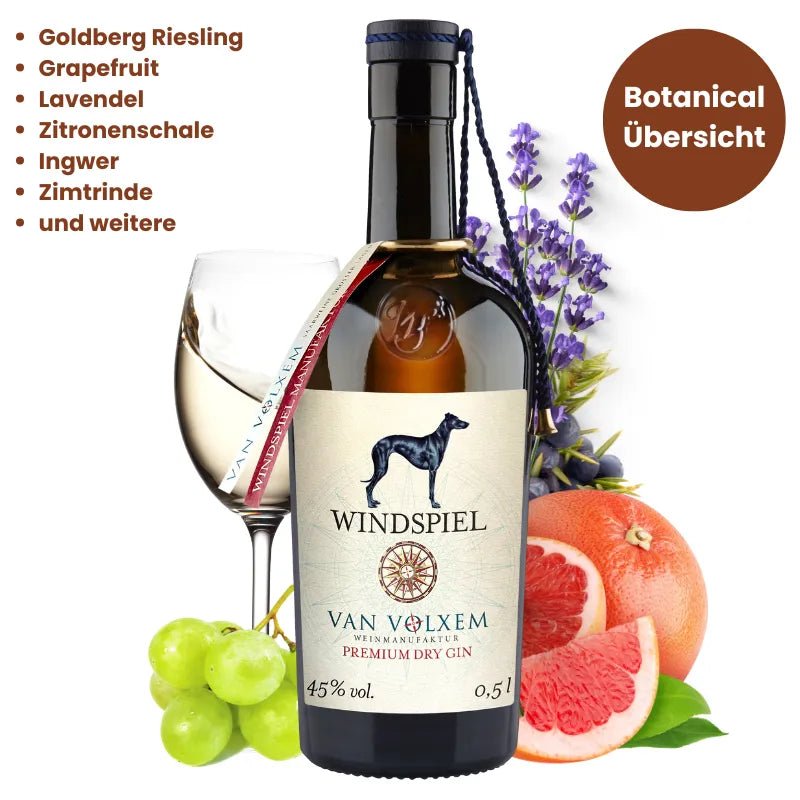 Botanicalübersicht Windspiel Premium Dry Gin van Volxem