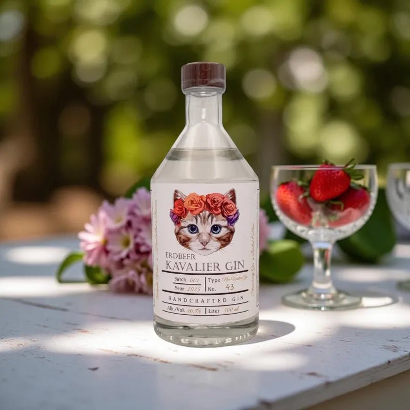 Lilienthal Erdbeer Kavalier Gin Frontansicht auf Tisch angerichtet