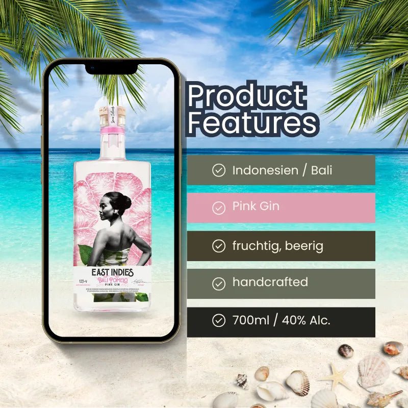 Product Features East Indies Bali Pomelo Pink Gin